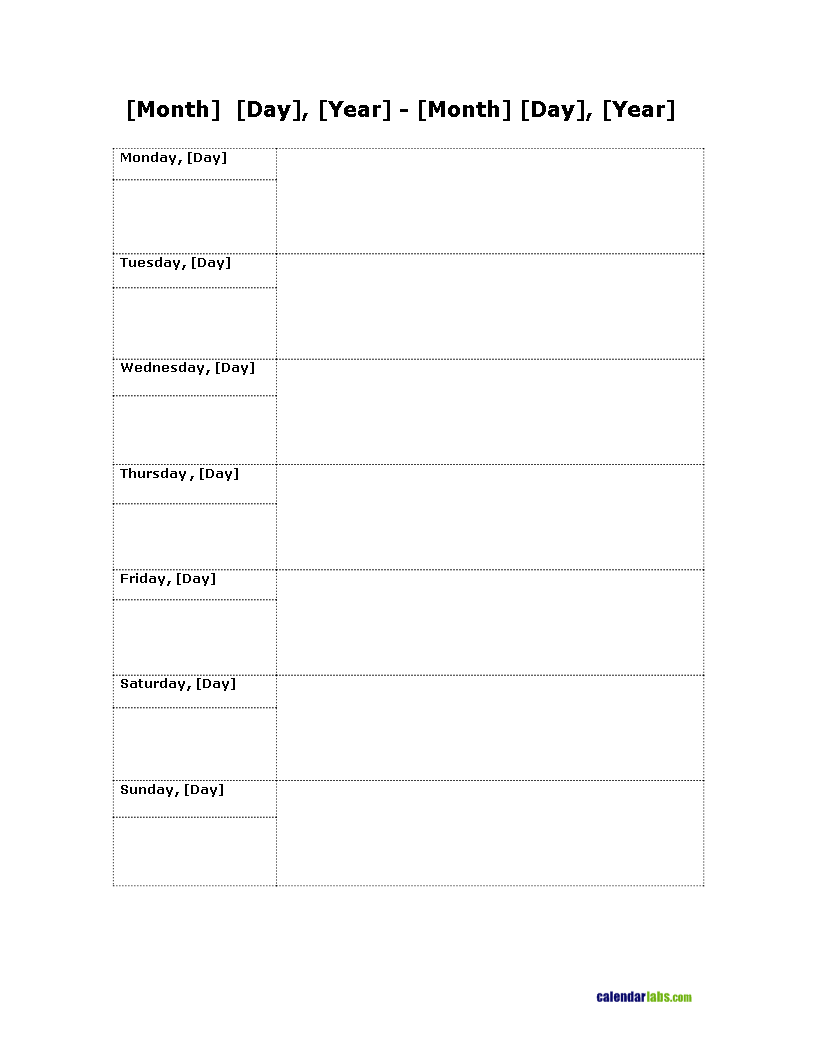 Printable Blank Weekly Calendar