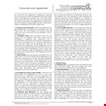 Simple Loan Consumer Agreement example document template 