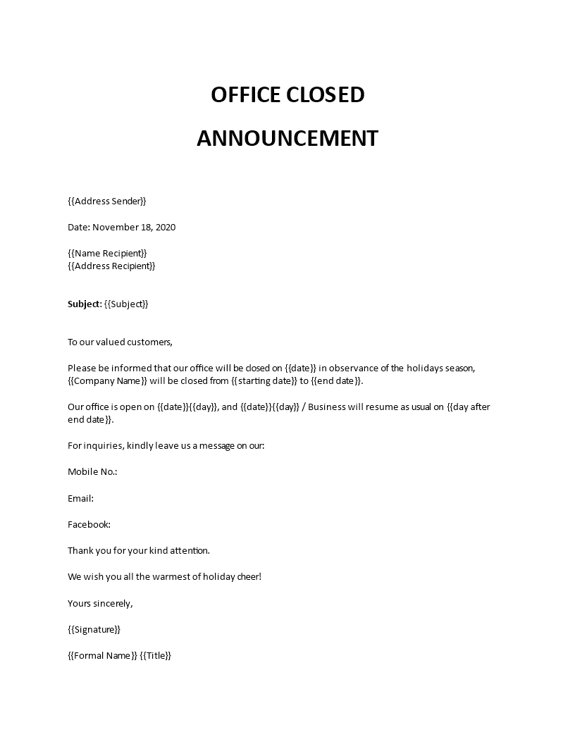 Office closed notice