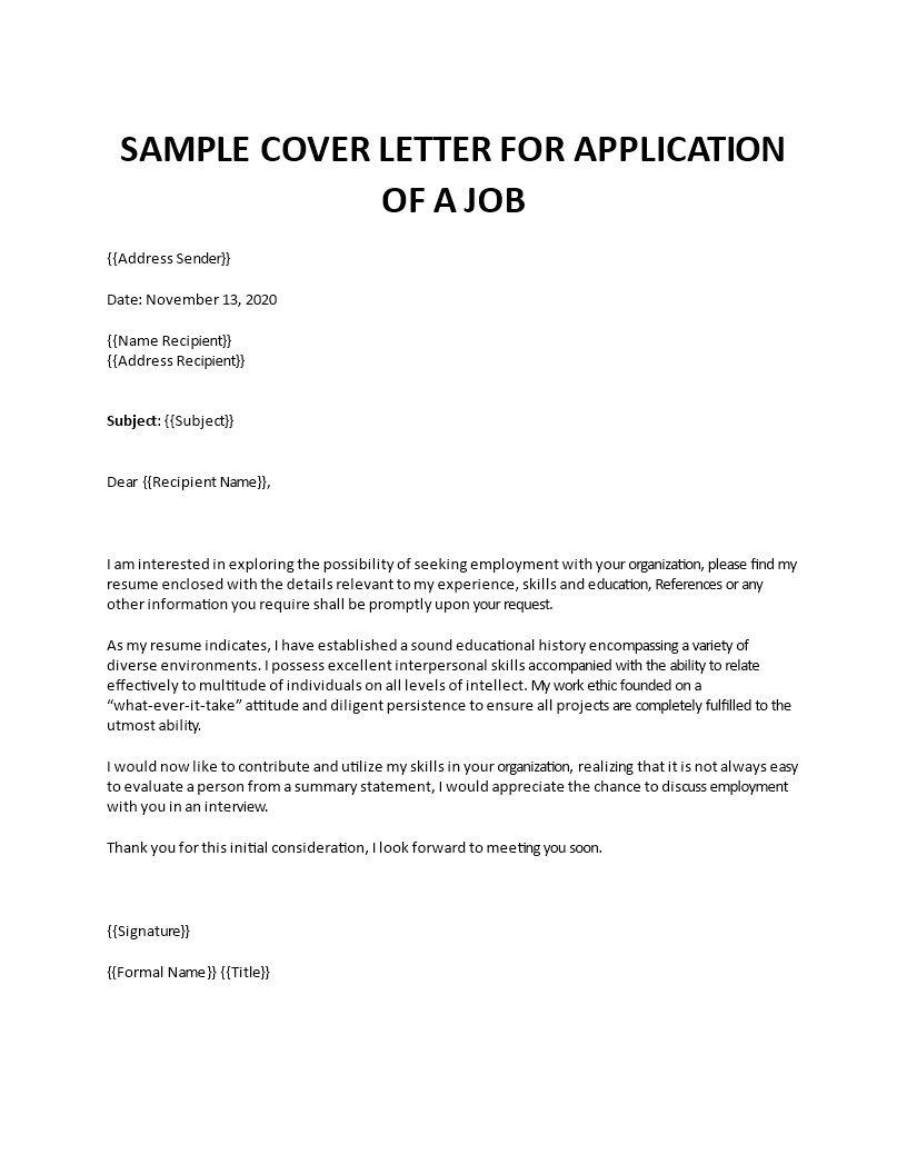 Cover Letter Template For Job Application In Word Format