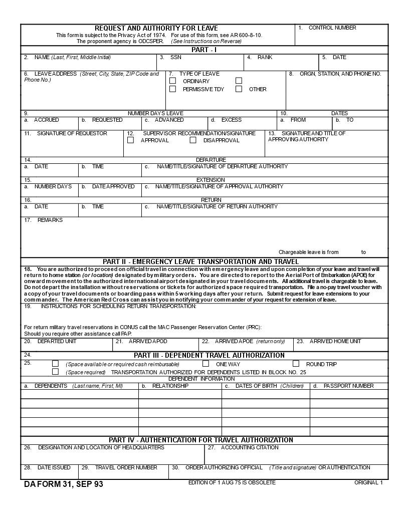 Da Form Template