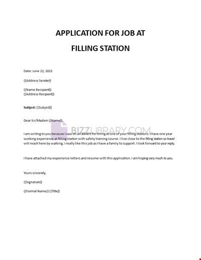 application letter for filling station job