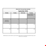 Monday Personal Day Calendar for School - Plan Your Personal Schedule example document template