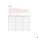 Printed Assembly Petition Template for Legislative Use in Ontario example document template