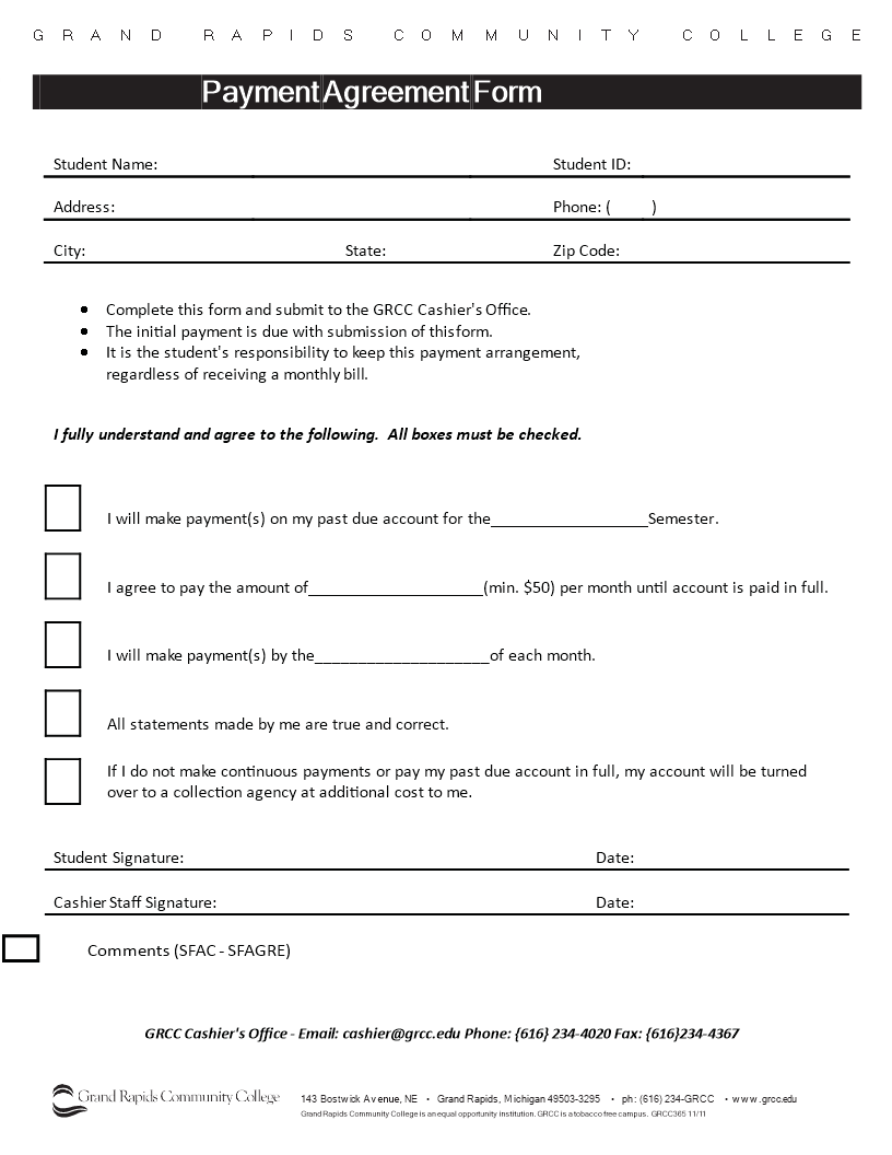 Payment Agreement Template for Students - Manage Account with Cashier