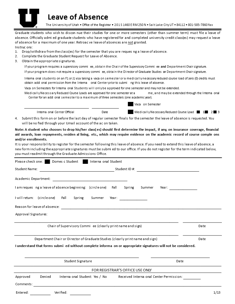 Leave Of Absence Template For Students 