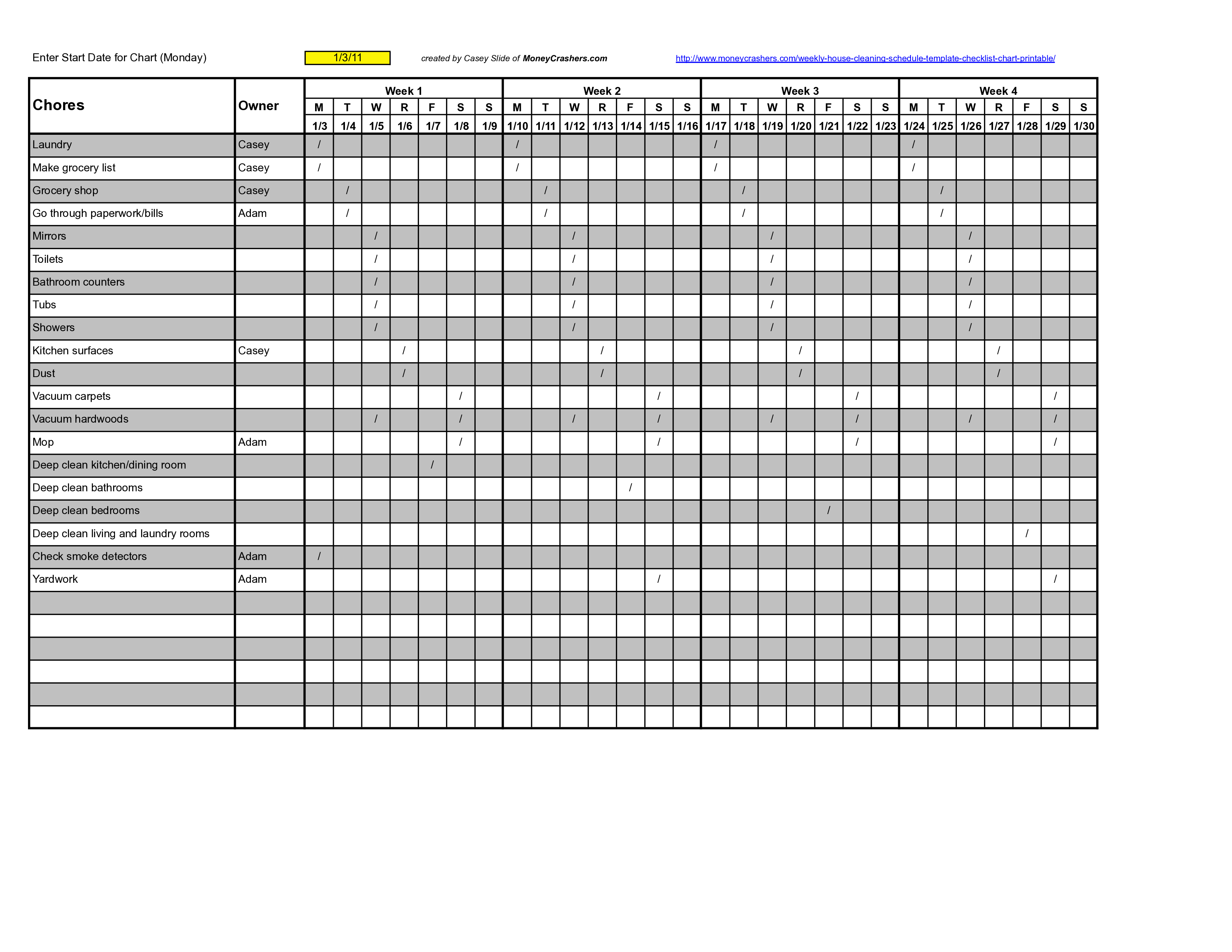 Restaurant Cleaning Schedule Format