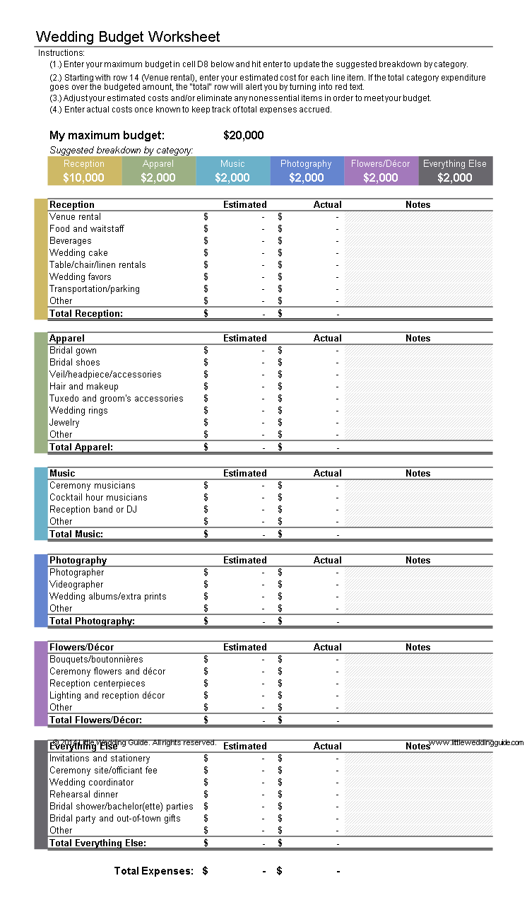 Wedding Budget Spreadsheet - Track Your Total, Actual, and Estimated ...