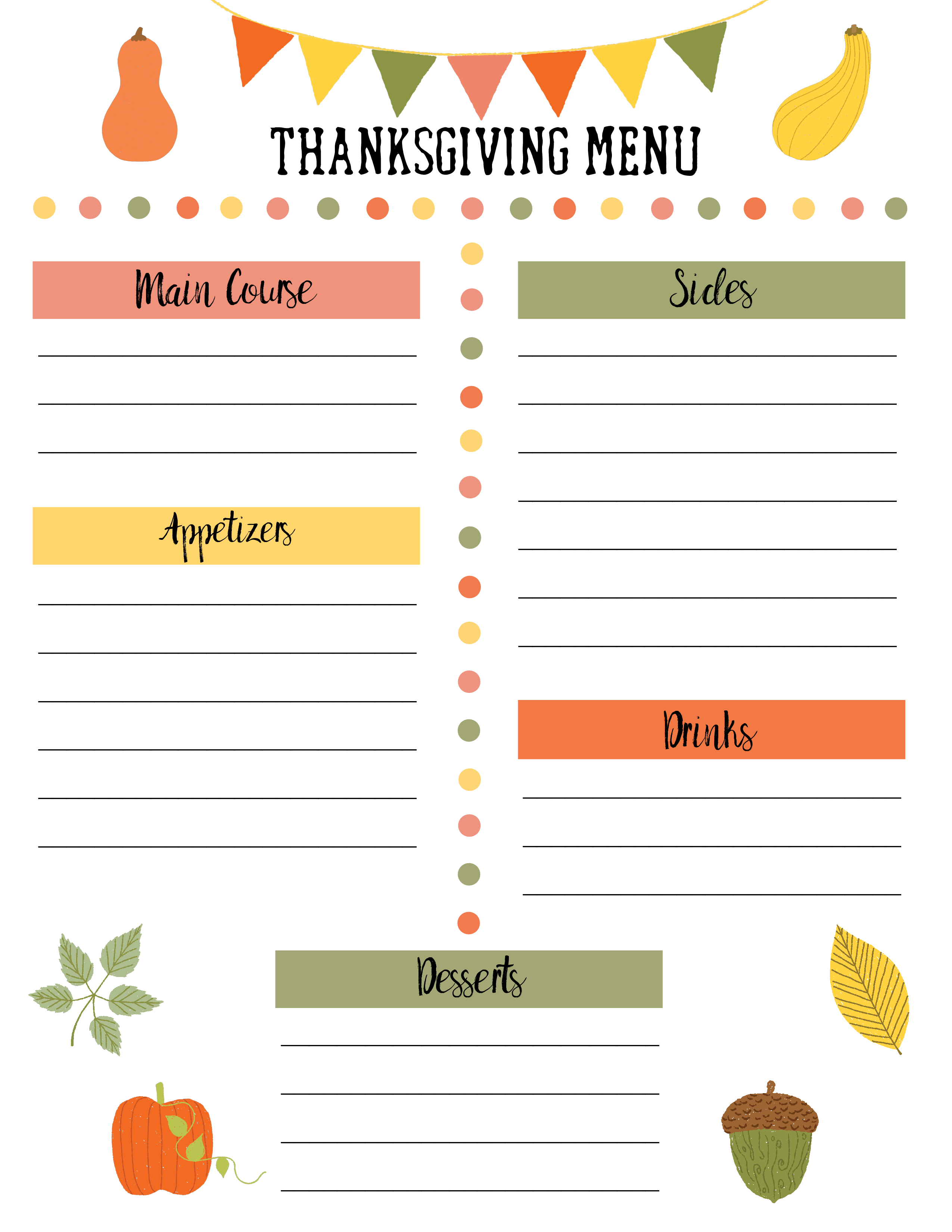 Plan Your Thanksgiving Course and Sides | Free Menu Template