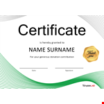 Certificate Donation example document template 