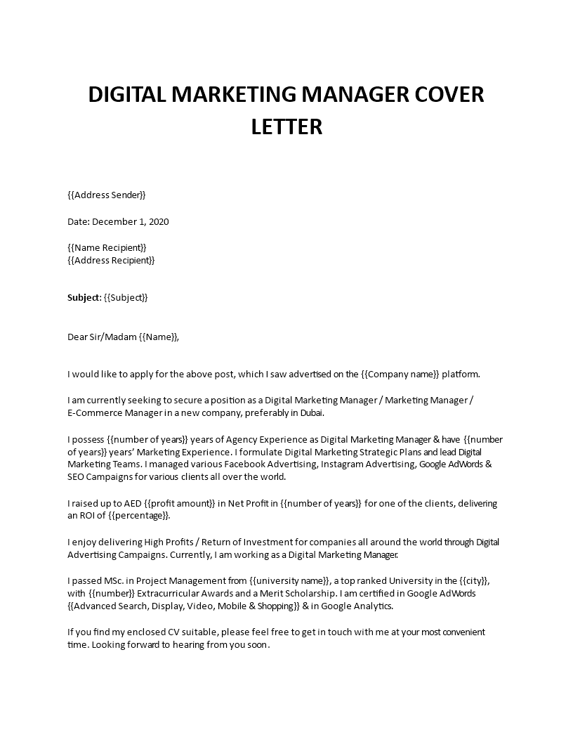Digital marketing cover letter
