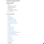 Festival Camping Checklist example document template 