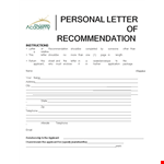 Personal Letter Of Recommendation example document template