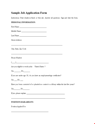 Employment Application Template - Fill Out Positions, Address, and Information