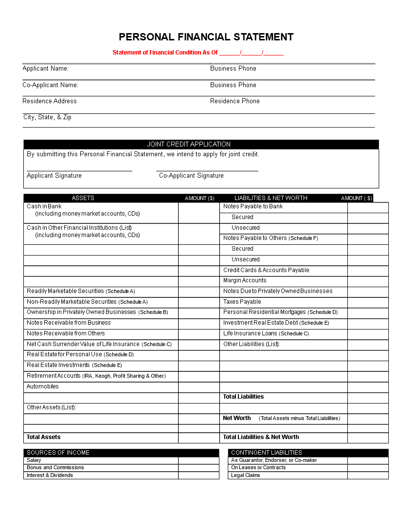 Easy-to-Use Personal Financial Statement Template - Financial ...