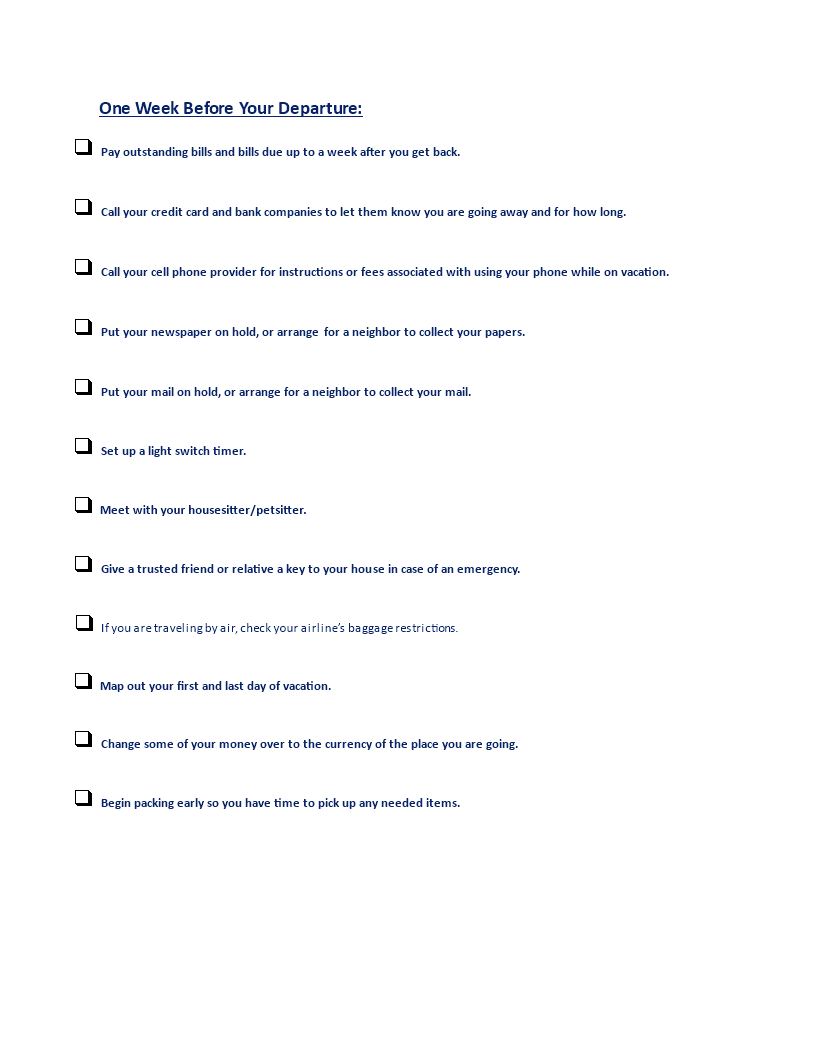 Cruise Vacation Checklist Template