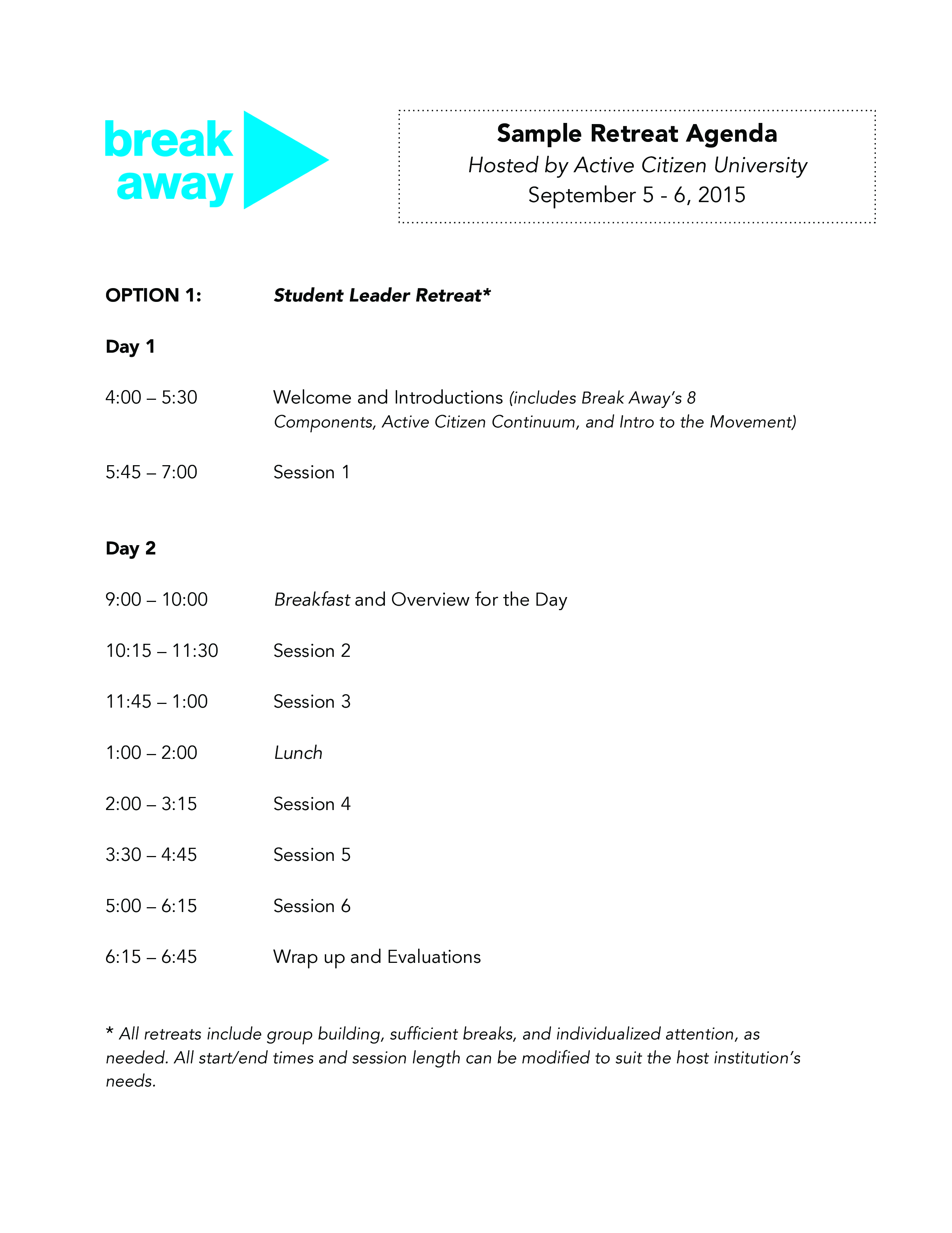 Sample Retreat Agenda Template