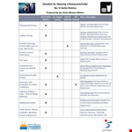 Opening Restaurant Checklist Template - Department, Building, Santa Monica | Instant Download example document template