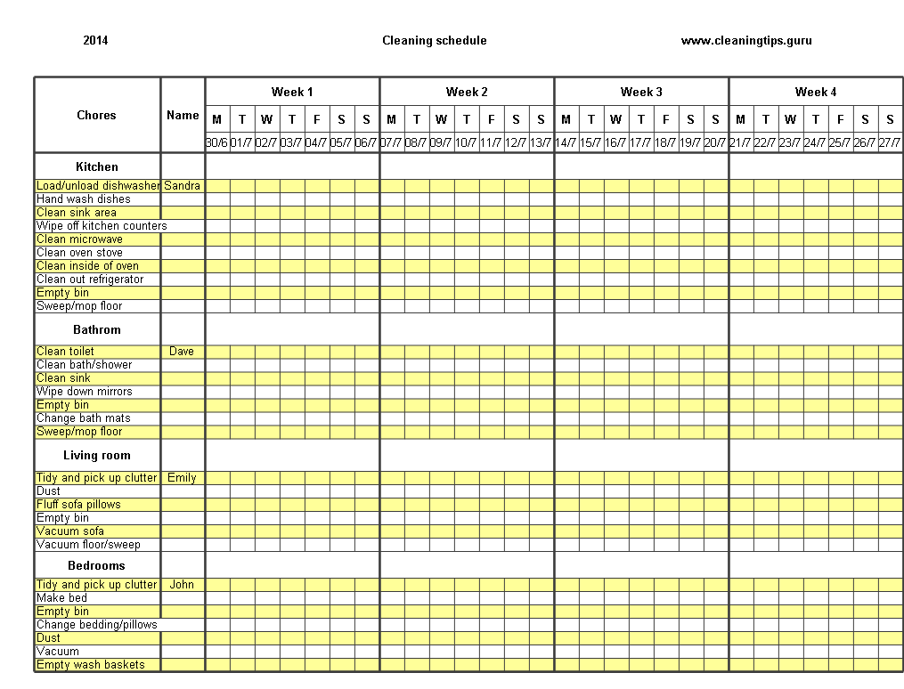 excel-weekly-cleaning-schedule-template