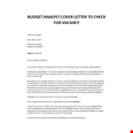 Budget Analyst application letter example document template