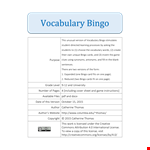 Vocabulary Bingo Card Template example document template