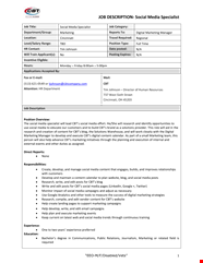 Social Media Specialist Job Description Marketing Media