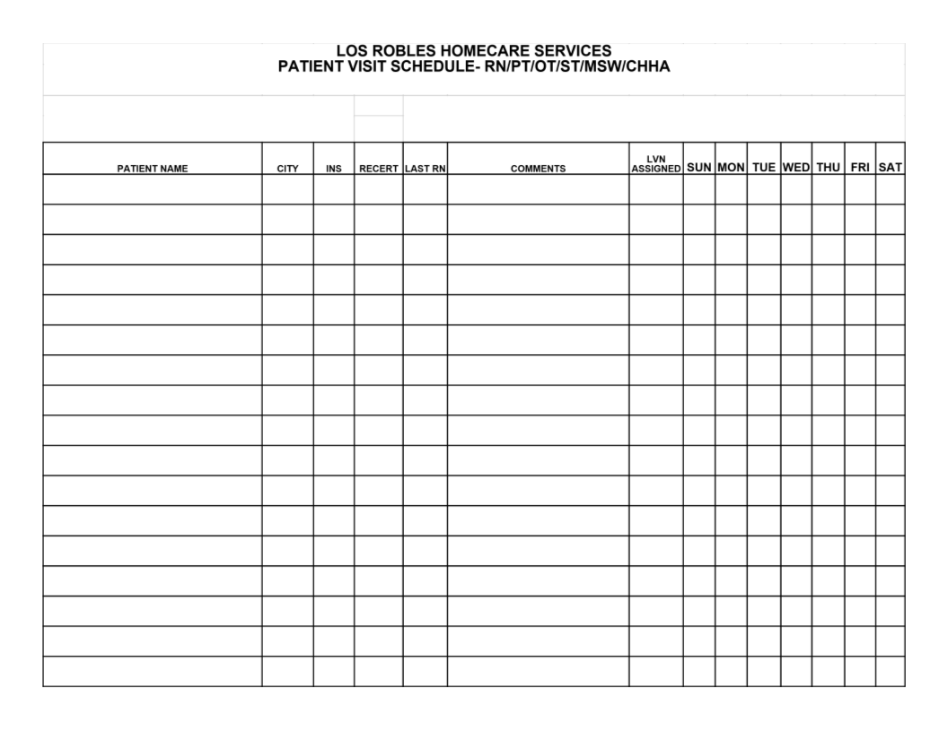 Patient Visit Schedule Template