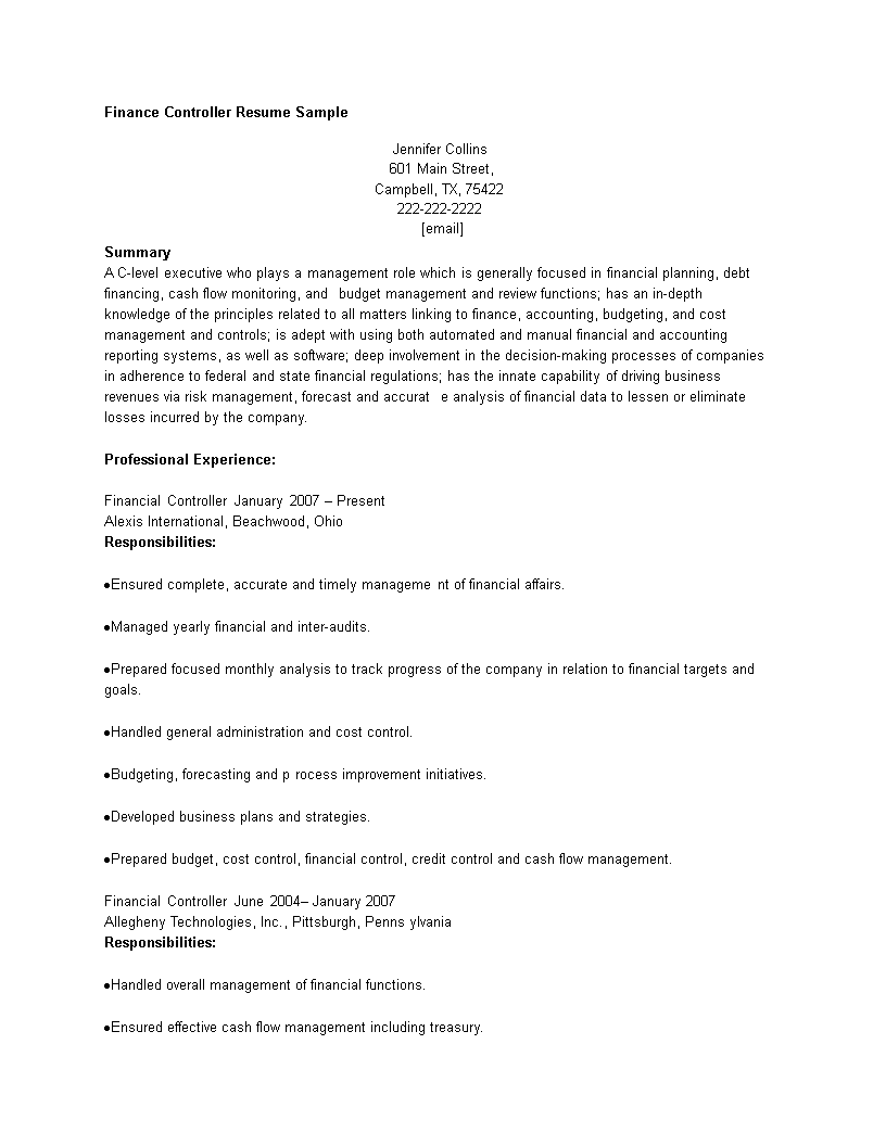 finance-controller-resume-sample