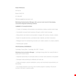 Marketing Communications Manager Resume example document template 