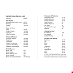 Salon Service List Template example document template 