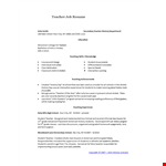 Teacher Job Resume Example example document template 