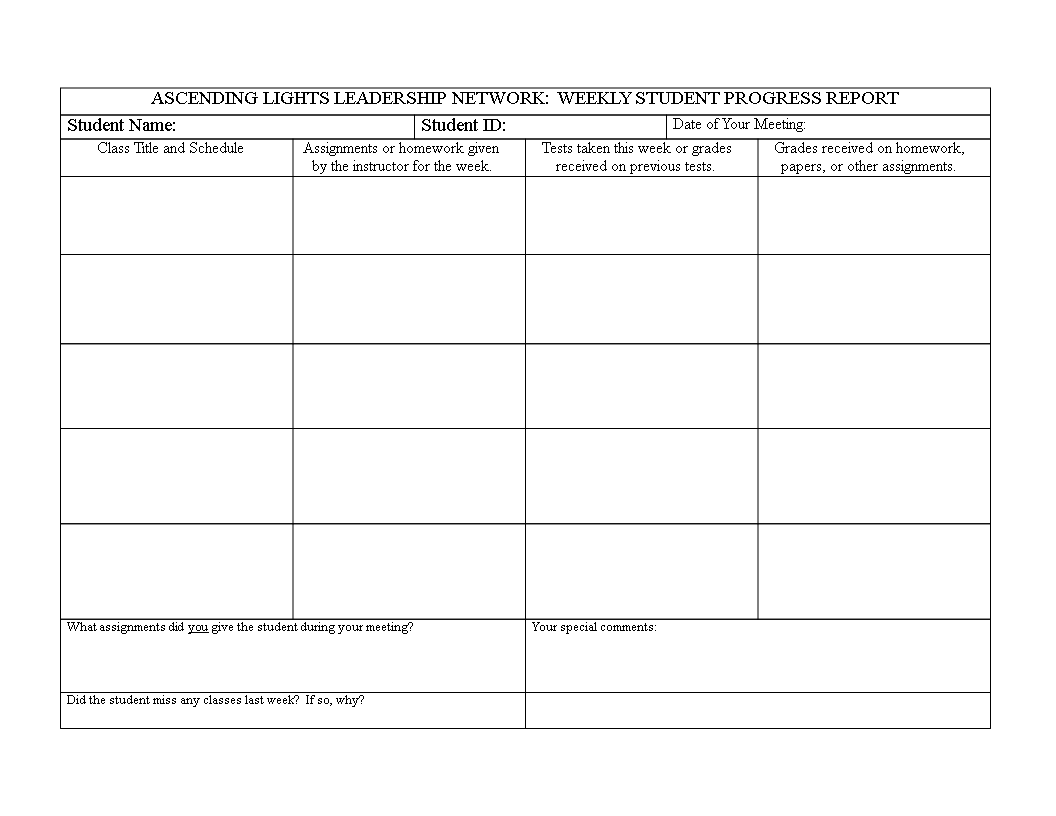 Student Weekly Report Format