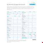 My Monthly Budget Worksheet example document template