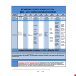 Employee Calendar - School Employees - Monthly Hours | Manage Schedules example document template