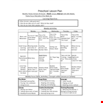 Preschool Monthly Lesson Plan example document template