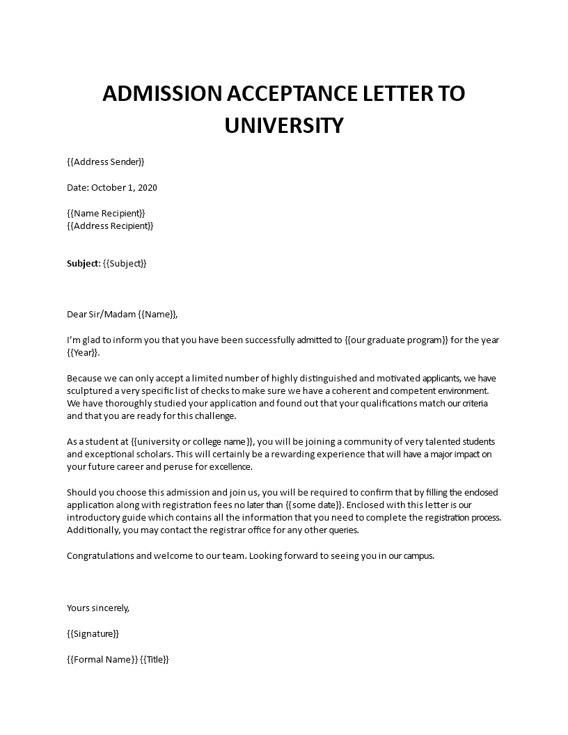 College Acceptance Letter Example For Your Needs Letter Template ...