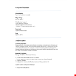 Computer Technician Job Description Sample example document template