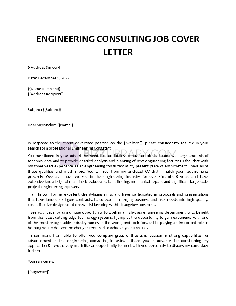 Engineering Consultant Cover Letter