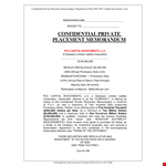 Private Placement Memorandum Template | Company Capital Securities example document template