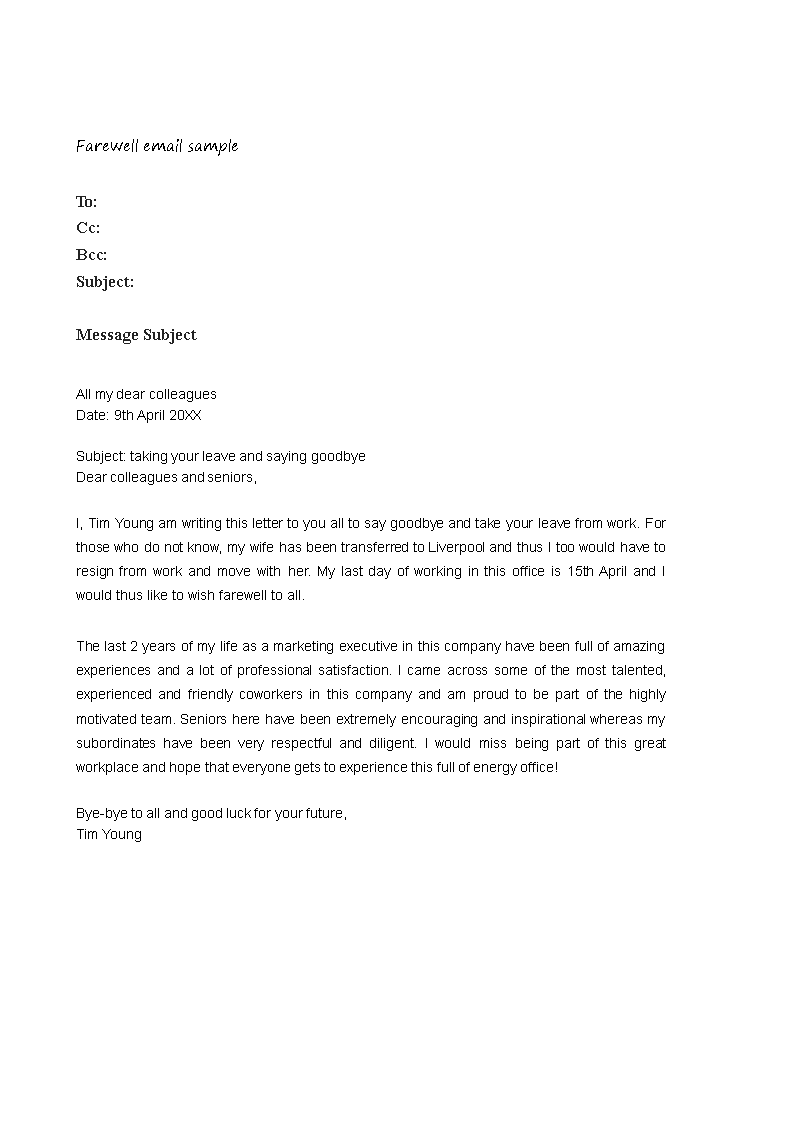 Farewell Email Template - Say Goodbye to Colleagues