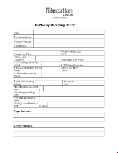 Bi Weekly Marketing Report Template for House Price Showings