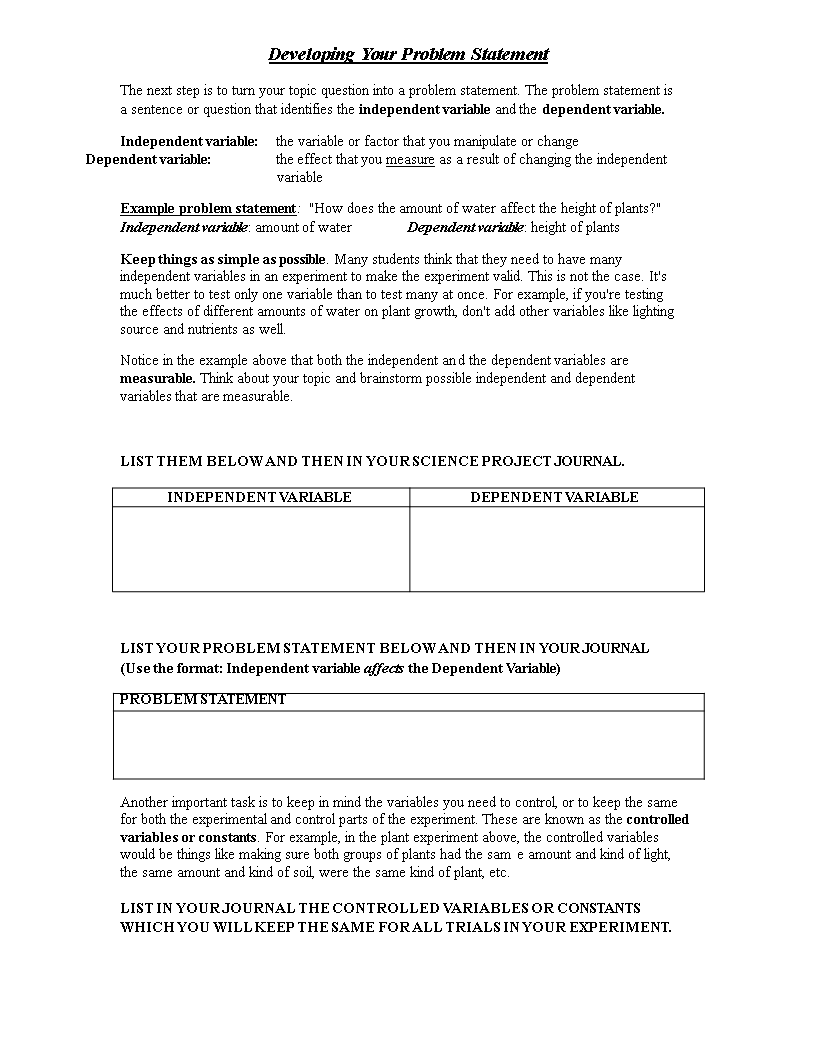 Craft Your Perfect Problem Statement Template | Define Independent ...