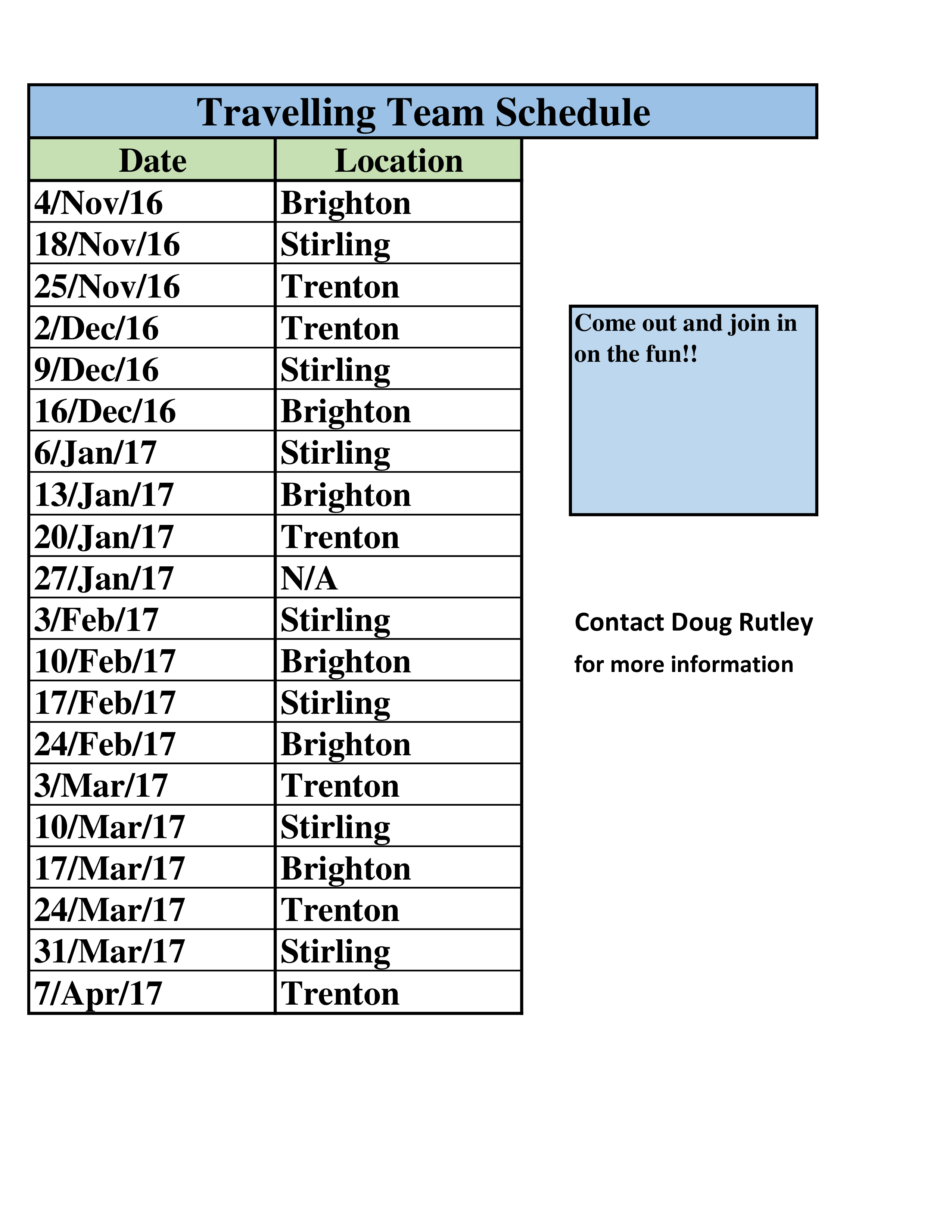 Team Schedule Sample