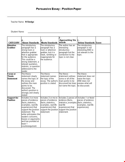 Persuasive Essay Template | Scholastic: Statement, Position, Author & Evidence