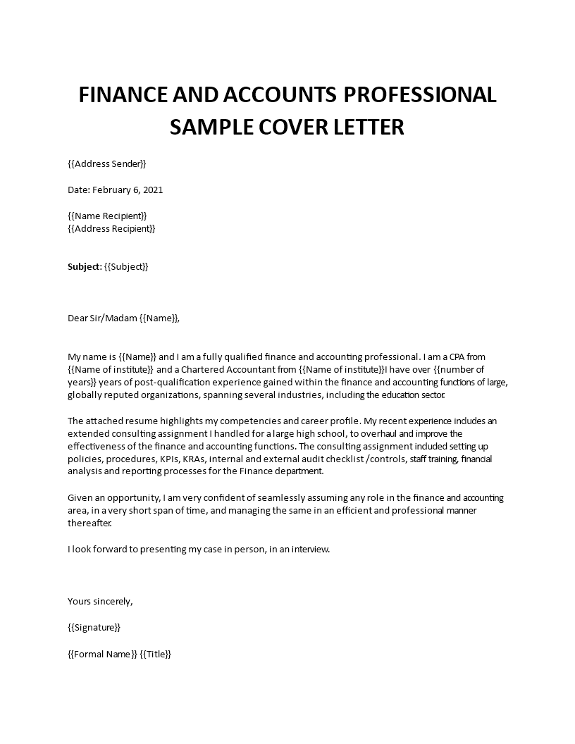application letter for a finance job