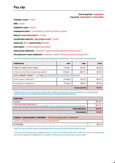 Comany Employee Pay Slip Template Word Format Download