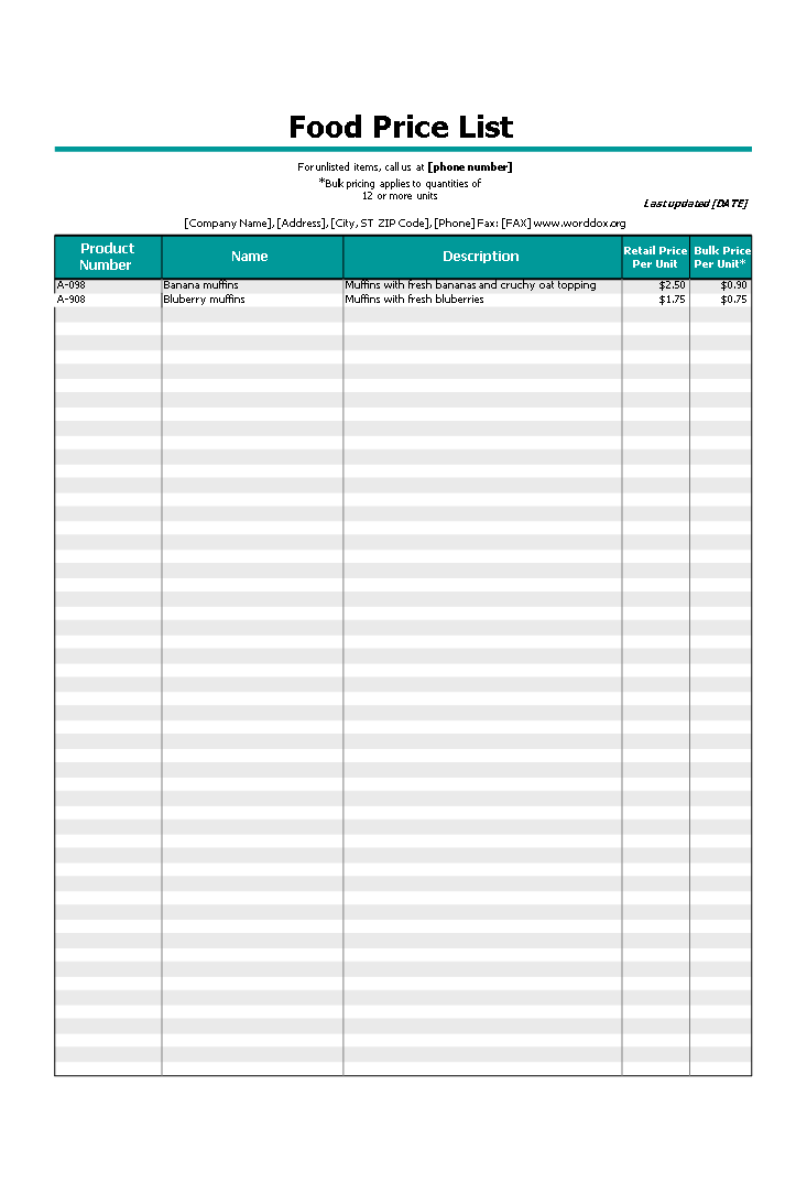 Get Organized with Our Price List Template - Perfect for Muffins!