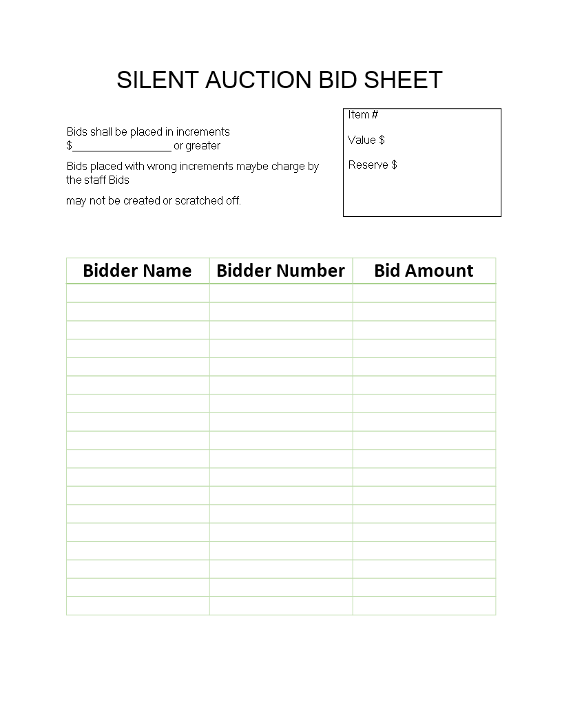 Silent Auction Bid Sheet - Place Bids and Track Bidders in Increments