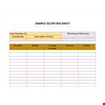 Silent Auction Bid Sheet Sample - Bid Number and Amount example document template