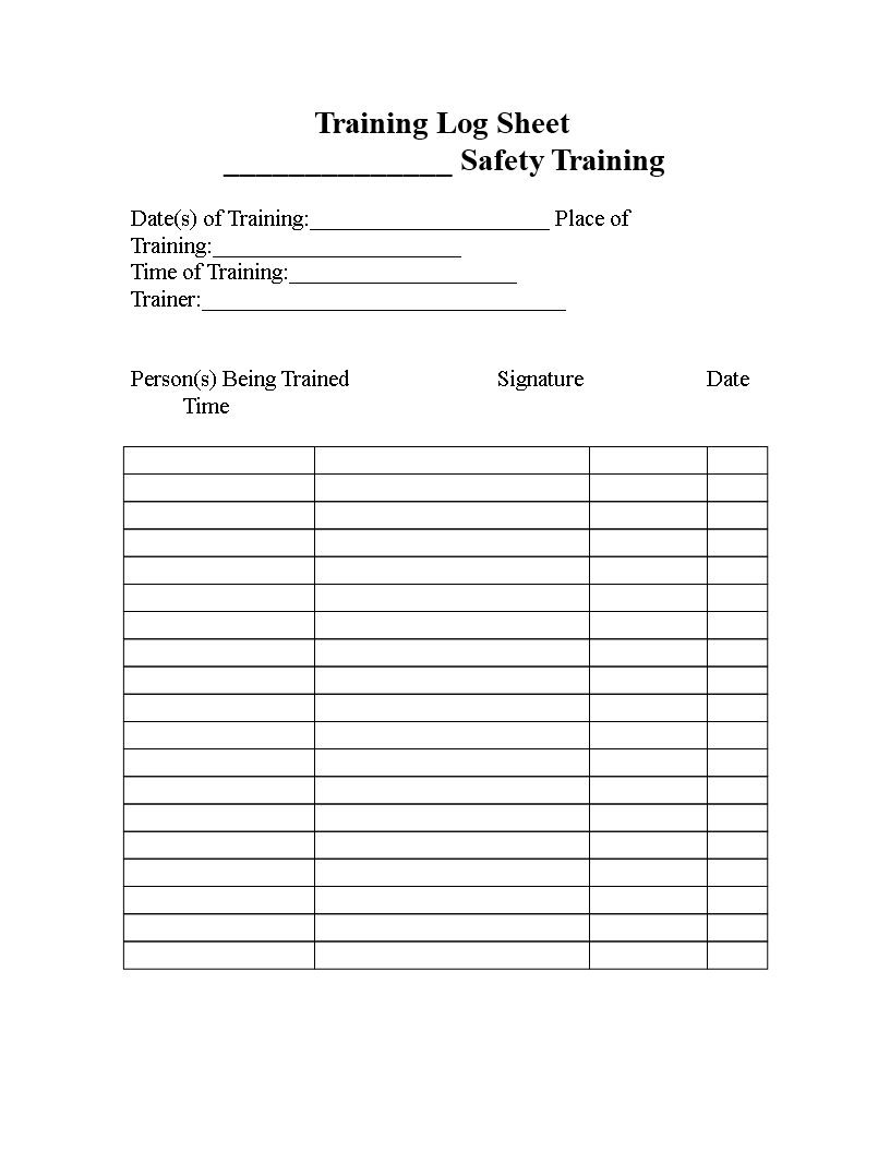 Safety Training Log Sheet